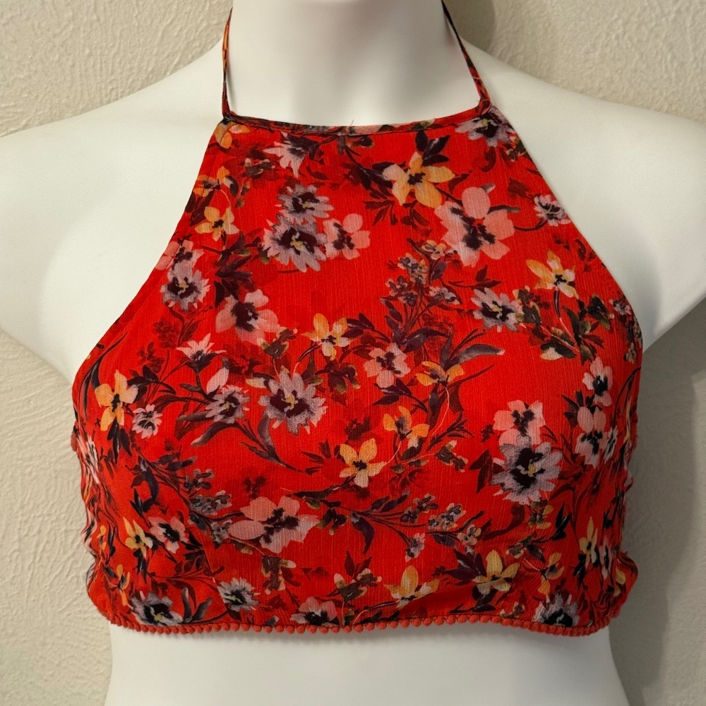 House of Harlow X Revolve size S halter Tie Back Top Red Floral Festival